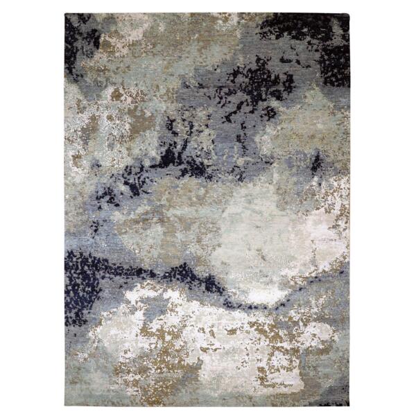 10'x13'9" Light Gray, Densely Woven Persian Knot, Pure Wool Hand Knotted, Abstract Design, Oriental Rug  - 83078