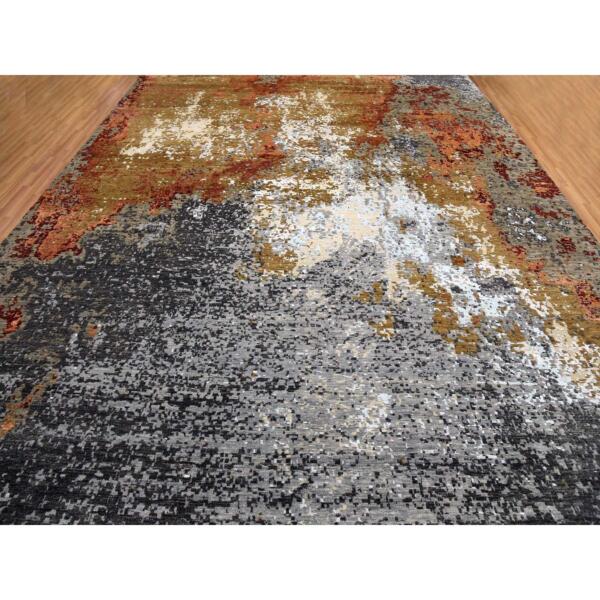 11'10"x15'2" Golden Brown, Dense Weave Persian Knot, Soft Wool Hand Knotted, Abstract Design, Oversized Oriental Rug  - 83087 - Image 3