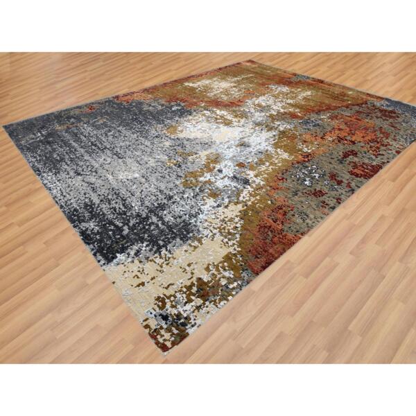 11'10"x15'2" Golden Brown, Dense Weave Persian Knot, Soft Wool Hand Knotted, Abstract Design, Oversized Oriental Rug  - 83087 - Image 4