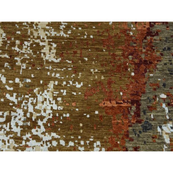 11'10"x15'2" Golden Brown, Dense Weave Persian Knot, Soft Wool Hand Knotted, Abstract Design, Oversized Oriental Rug  - 83087 - Image 9