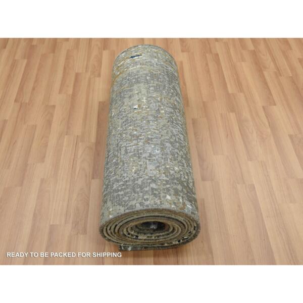 2'7x20' Arsenic Gray, Abstract Design, Densely Woven Persian Knot, Natural Wool Hand Knotted, XL Runner Oriental Rug  - 83098 - Image 6