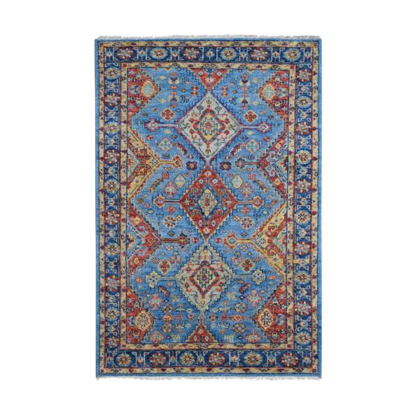 6'x8'10" Light Blue, Shiraz Design with Serrated Medallions Supple Collection, Natural Wool Hand Knotted, Oriental Rug  - 84004