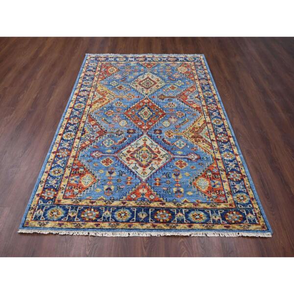 6'x8'10" Light Blue, Shiraz Design with Serrated Medallions Supple Collection, Natural Wool Hand Knotted, Oriental Rug  - 84004 - Image 3