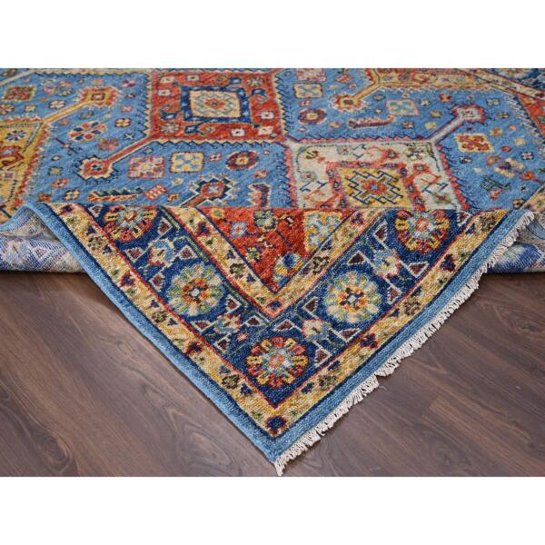 6'x8'10" Light Blue, Shiraz Design with Serrated Medallions Supple Collection, Natural Wool Hand Knotted, Oriental Rug  - 84004 - Image 4