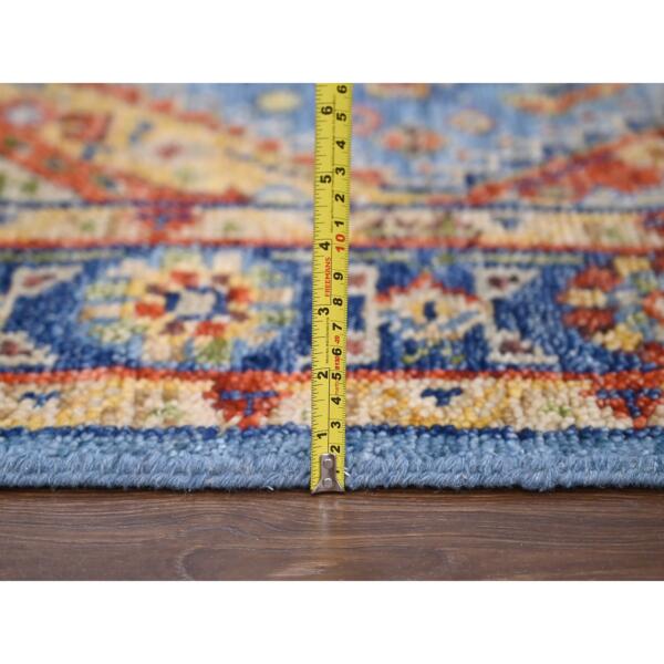 6'x8'10" Light Blue, Shiraz Design with Serrated Medallions Supple Collection, Natural Wool Hand Knotted, Oriental Rug  - 84004 - Image 8