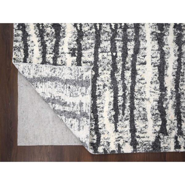 9'1"x11'8" Black and Ivory, Modern Vertical Broken Stripe Design, Plush Pile, Organic Undyed Wool, Hand Knotted, Oriental Rug  - 84180 - Image 6