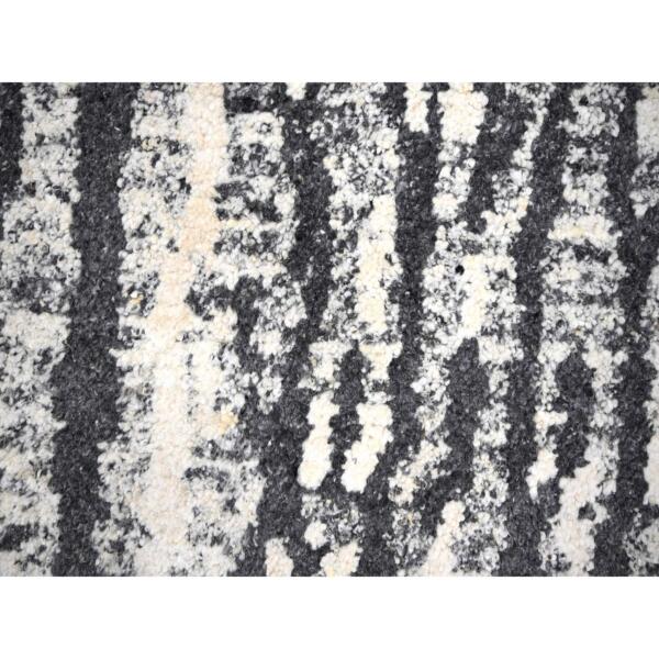 9'1"x11'8" Black and Ivory, Modern Vertical Broken Stripe Design, Plush Pile, Organic Undyed Wool, Hand Knotted, Oriental Rug  - 84180 - Image 10