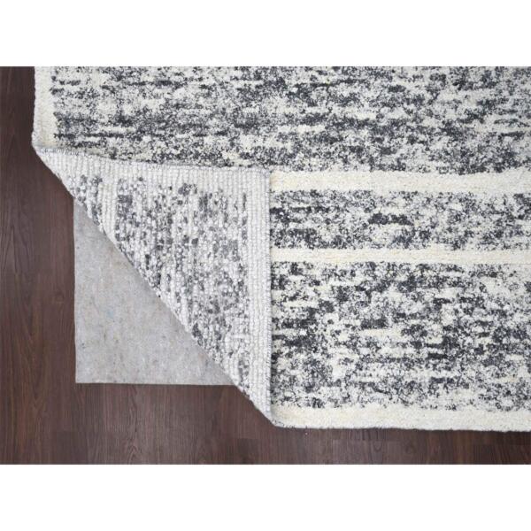 10'3"x14'1" Black and Ivory, Modern Striae Design, Thick and Plush, Organic Undyed Wool, Hand Knotted, Oriental Rug  - 84183 - Image 5