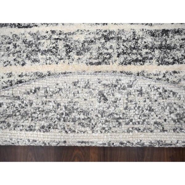 8'x8' Salt and Pepper, Modern Striae Design Thick and Plush, Organic Undyed Wool Hand Knotted, Round Oriental Rug  - 84214 - Image 4