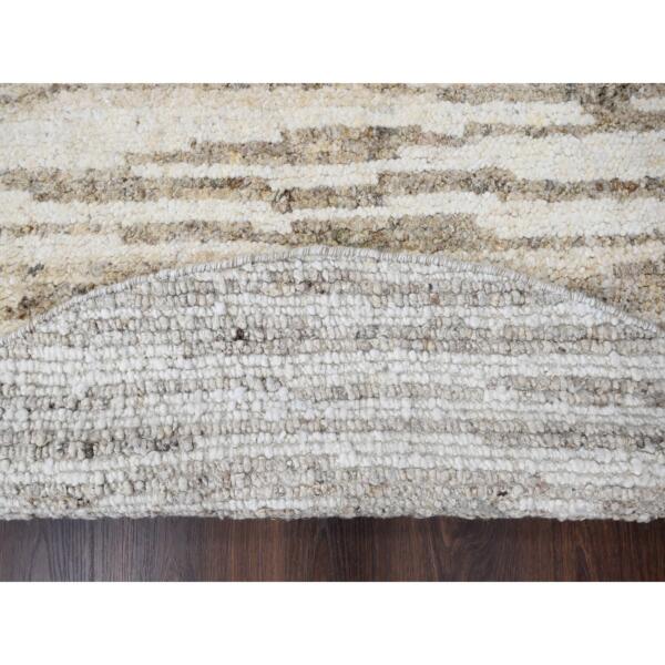 7'10"x7'10" Brown and Ivory, Hand Knotted Striae Minimalist Design, Natural Colors, Undyed Plush Wool, Round, Oriental Rug  - 84438 - Image 4