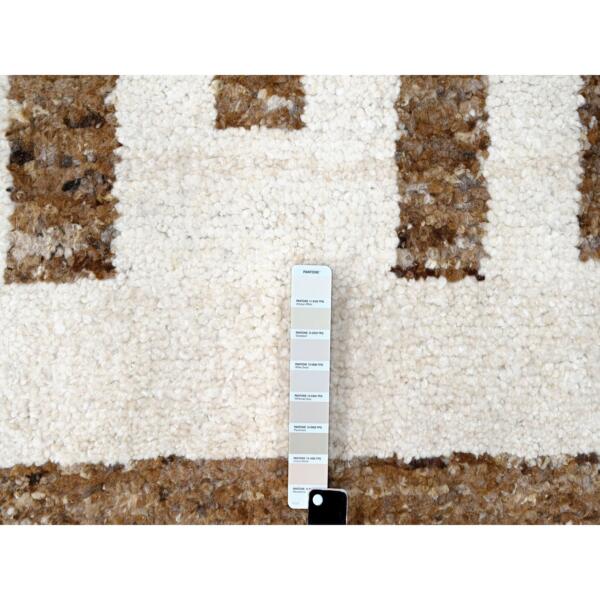 9'2"x11'10" Leather Brown, Plush Pile, Pure Wool, Natural Dyes, Minimalist Stripe Design, Hand Knotted, Oriental Rug  - 84439 - Image 9