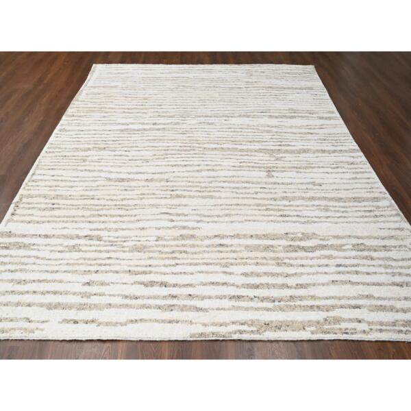 10'1"x14' Brown, Natural Colors Undyed Plush Wool,  Hand Knotted, Striae Minimalist Design, Soft Pile, Oriental Rug  - 84447 - Image 3