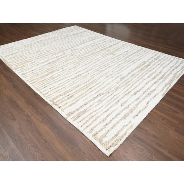 10'1"x14' Brown, Natural Colors Undyed Plush Wool,  Hand Knotted, Striae Minimalist Design, Soft Pile, Oriental Rug  - 84447 - Image 4