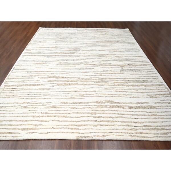 12'x14'10" Camel Brown, Striae Minimalist Design, Hand Knotted, Undyed Plush Wool, Oversize, Oriental Rug  - 84450 - Image 3