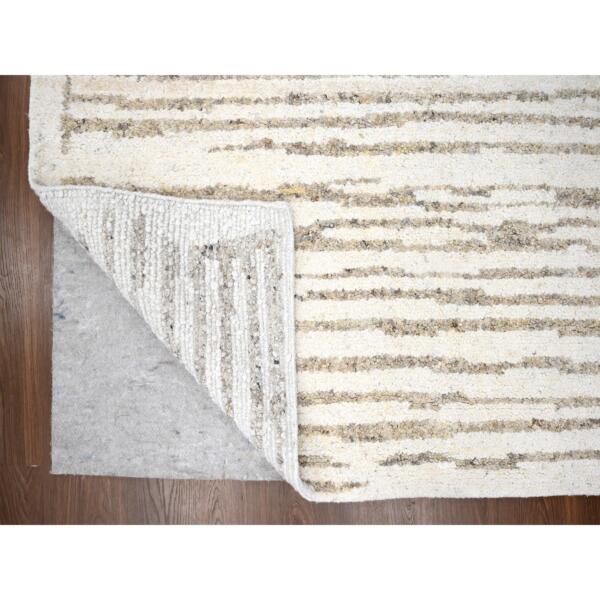 12'x14'10" Camel Brown, Striae Minimalist Design, Hand Knotted, Undyed Plush Wool, Oversize, Oriental Rug  - 84450 - Image 5