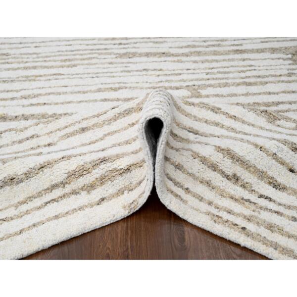 12'x14'10" Camel Brown, Striae Minimalist Design, Hand Knotted, Undyed Plush Wool, Oversize, Oriental Rug  - 84450 - Image 6