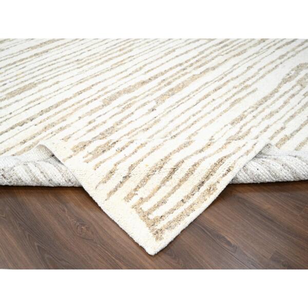 12'x14'10" Camel Brown, Striae Minimalist Design, Hand Knotted, Undyed Plush Wool, Oversize, Oriental Rug  - 84450 - Image 7