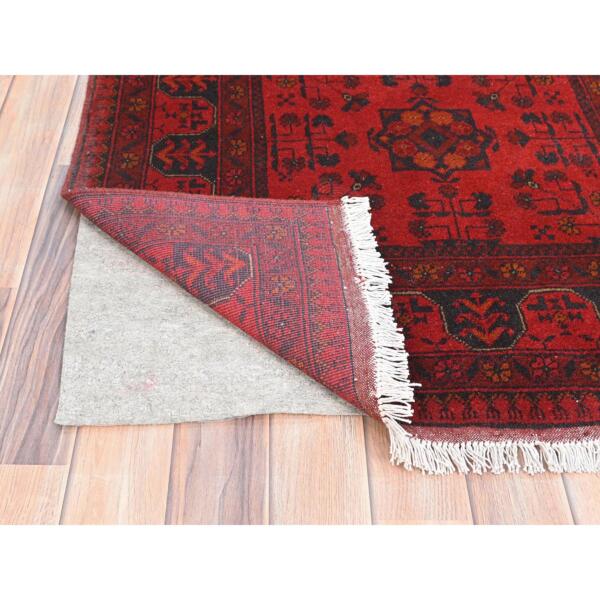 3'3"x4'10" Barn Red, Hand Knotted Afghan Andkhoy with Tribal Design, Extra Soft Wool, Oriental Rug  - 85082 - Image 4