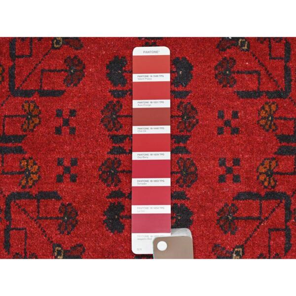 3'3"x4'10" Barn Red, Hand Knotted Afghan Andkhoy with Tribal Design, Extra Soft Wool, Oriental Rug  - 85082 - Image 5