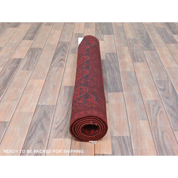 3'3"x4'10" Barn Red, Hand Knotted Afghan Andkhoy with Tribal Design, Extra Soft Wool, Oriental Rug  - 85082 - Image 6