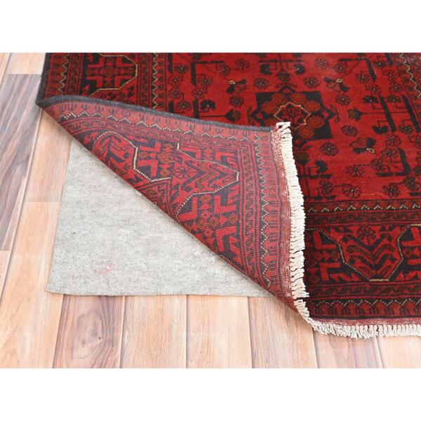 3'4"x4'9" Cherry Red, Natural Wool Hand Knotted, Afghan Andkhoy with Tribal Design, Oriental Rug  - 85083 - Image 4