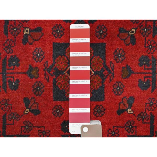 3'4"x4'9" Cherry Red, Natural Wool Hand Knotted, Afghan Andkhoy with Tribal Design, Oriental Rug  - 85083 - Image 5