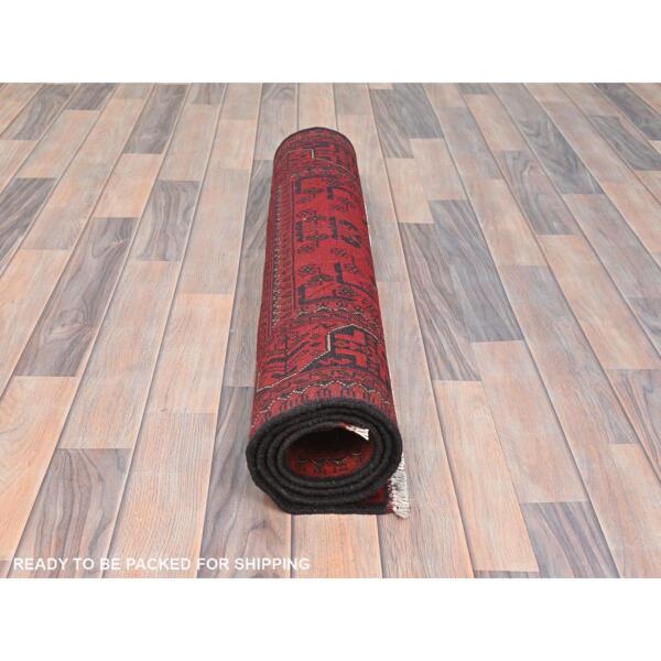 3'4"x4'9" Cherry Red, Natural Wool Hand Knotted, Afghan Andkhoy with Tribal Design, Oriental Rug  - 85083 - Image 6