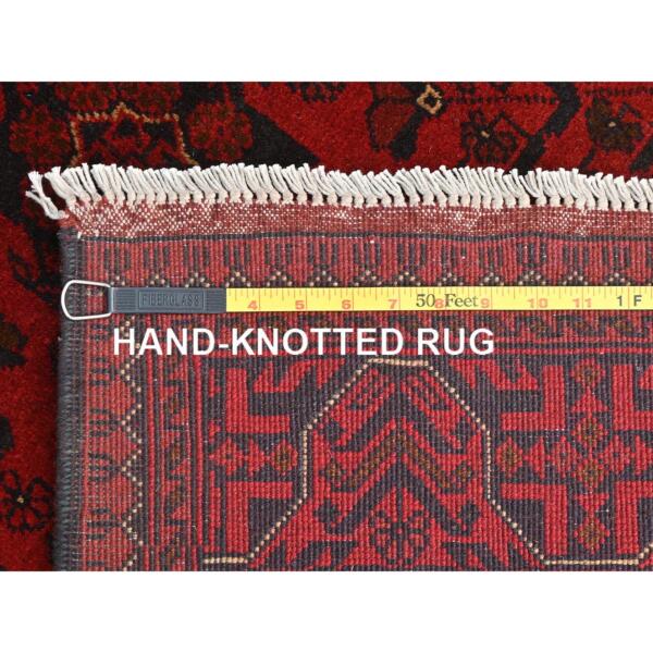 3'4"x4'9" Cherry Red, Natural Wool Hand Knotted, Afghan Andkhoy with Tribal Design, Oriental Rug  - 85083 - Image 8