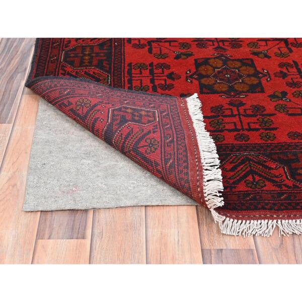 3'4"x5' Rose Red, Afghan Andkhoy with Geometric Pattern, Pure Wool, Hand Knotted Oriental Rug  - 85086 - Image 4