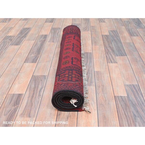 3'4"x5' Rose Red, Afghan Andkhoy with Geometric Pattern, Pure Wool, Hand Knotted Oriental Rug  - 85086 - Image 6