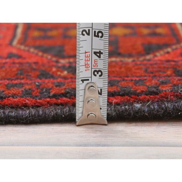 3'4"x5' Rose Red, Afghan Andkhoy with Geometric Pattern, Pure Wool, Hand Knotted Oriental Rug  - 85086 - Image 7