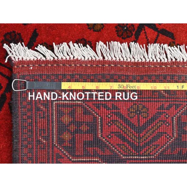 3'4"x5' Rose Red, Afghan Andkhoy with Geometric Pattern, Pure Wool, Hand Knotted Oriental Rug  - 85086 - Image 8