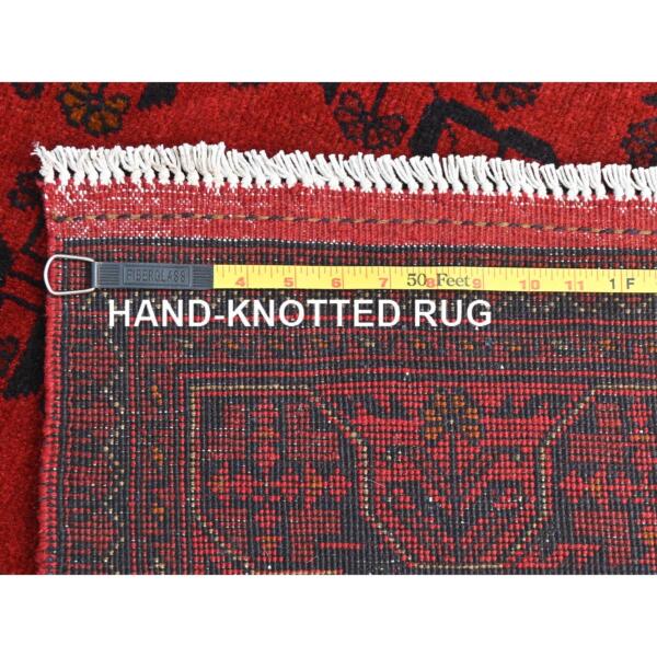 3'4"x4'10" Candy Red, Afghan Andkhoy with Geometric Motif, Soft Wool, Hand Knotted Oriental Rug  - 85087 - Image 8