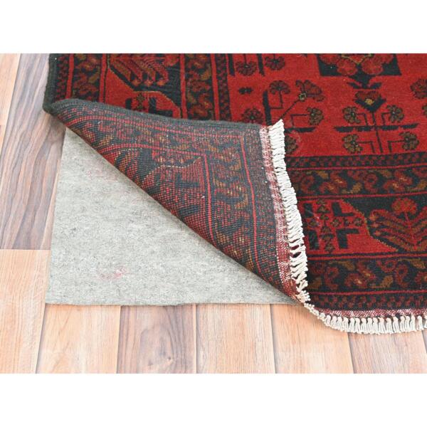 3'5"x4'10" Crimson Red, Afghan Andkhoy with Tribal Design, Extra Soft Wool, Hand Knotted Oriental Rug  - 85088 - Image 4