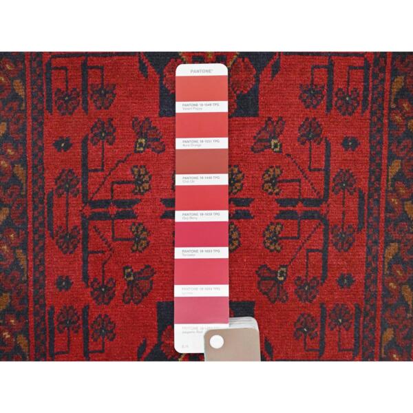 3'5"x4'10" Crimson Red, Afghan Andkhoy with Tribal Design, Extra Soft Wool, Hand Knotted Oriental Rug  - 85088 - Image 5