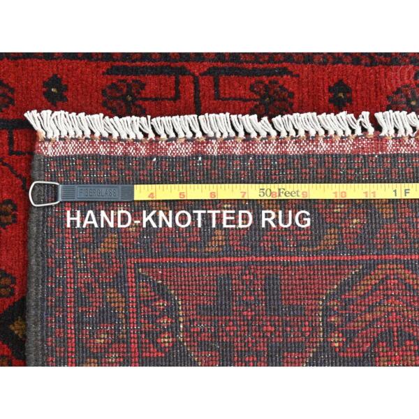 3'5"x4'10" Crimson Red, Afghan Andkhoy with Tribal Design, Extra Soft Wool, Hand Knotted Oriental Rug  - 85088 - Image 8