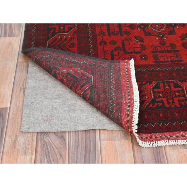 5'x6'7" Crimson Red, Afghan Andkhoy with Geometric Pattern, Natural Wool, Hand Knotted Oriental Rug  - 85095 - Image 4