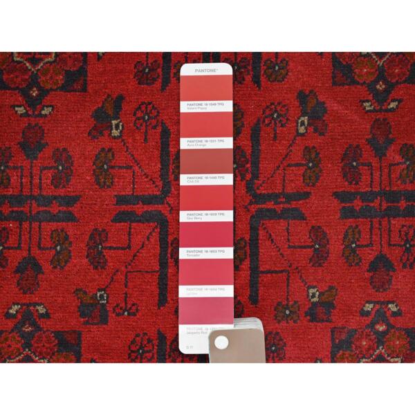 5'x6'7" Crimson Red, Afghan Andkhoy with Geometric Pattern, Natural Wool, Hand Knotted Oriental Rug  - 85095 - Image 5