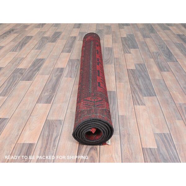 5'x6'7" Crimson Red, Afghan Andkhoy with Geometric Pattern, Natural Wool, Hand Knotted Oriental Rug  - 85095 - Image 6