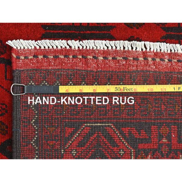 5'x6'7" Crimson Red, Afghan Andkhoy with Geometric Pattern, Natural Wool, Hand Knotted Oriental Rug  - 85095 - Image 8