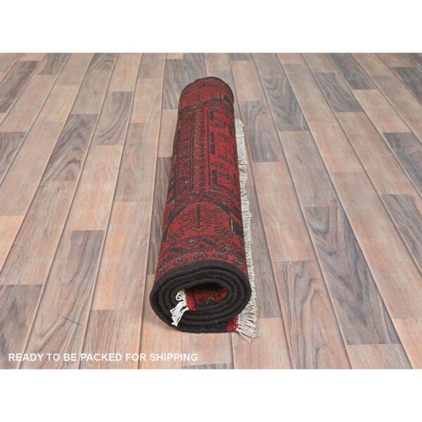 3'5"x5' Cherry Red, Afghan Andkhoy with Tribal Design, Extra Soft Wool, Hand Knotted Oriental Rug  - 85100 - Image 6