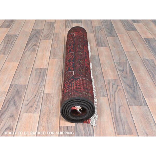 3'4"x4'10" Ruby Red, Afghan Andkhoy with Tribal Design, Soft Wool, Hand Knotted Oriental Rug  - 85105 - Image 6