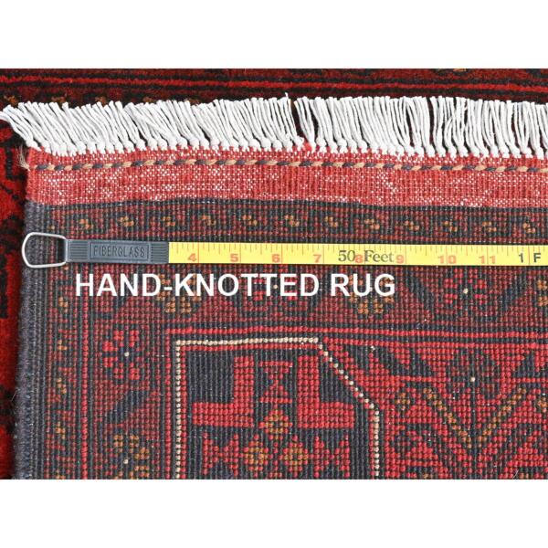 3'4"x4'10" Ruby Red, Afghan Andkhoy with Tribal Design, Soft Wool, Hand Knotted Oriental Rug  - 85105 - Image 8