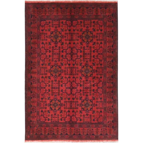 4'3"x6'4" Madder Red, Afghan Andkhoy with  Tribal Design, 100% Wool, Hand Knotted Oriental Rug  - 85115