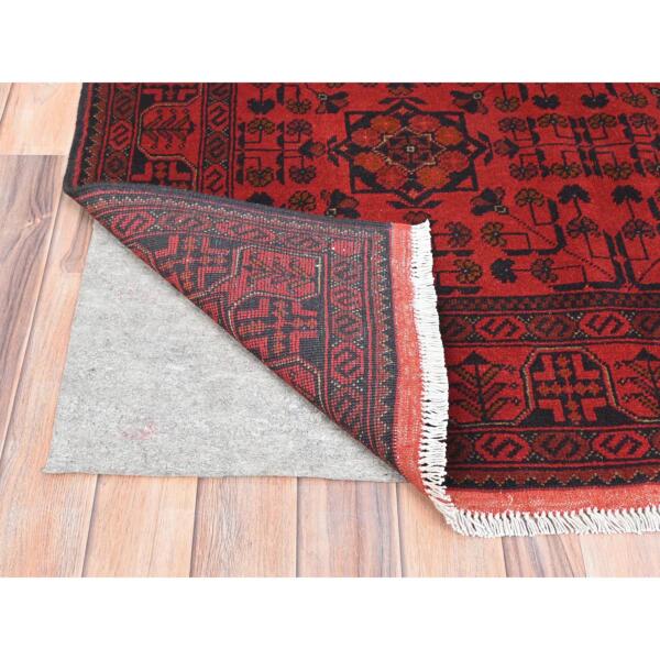 4'3"x6'4" Madder Red, Afghan Andkhoy with  Tribal Design, 100% Wool, Hand Knotted Oriental Rug  - 85115 - Image 4