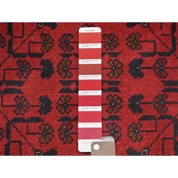 4'3"x6'4" Madder Red, Afghan Andkhoy with  Tribal Design, 100% Wool, Hand Knotted Oriental Rug  - 85115 - Image 5