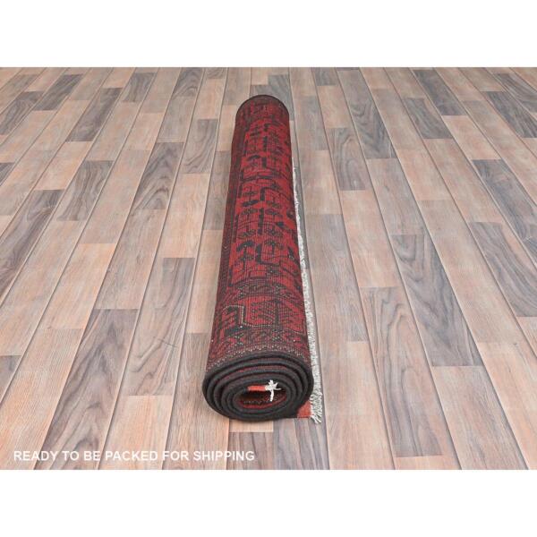 4'3"x6'4" Madder Red, Afghan Andkhoy with  Tribal Design, 100% Wool, Hand Knotted Oriental Rug  - 85115 - Image 6