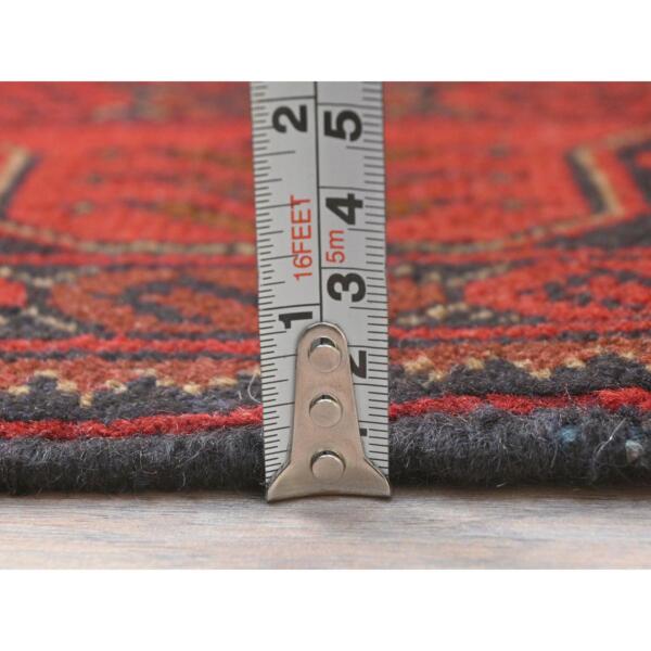 4'3"x6'4" Madder Red, Afghan Andkhoy with  Tribal Design, 100% Wool, Hand Knotted Oriental Rug  - 85115 - Image 7