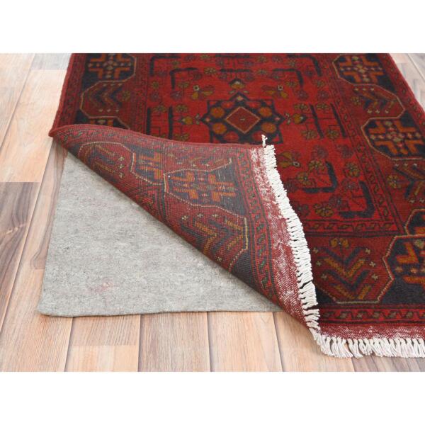 2'7"x15'8" Barn Red, Afghan Andkhoy with Geometric Pattern, Extra Soft Wool Hand Knotted, Runner Oriental Rug  - 85136 - Image 4