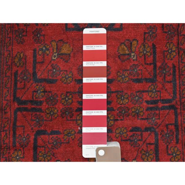 2'7"x15'8" Barn Red, Afghan Andkhoy with Geometric Pattern, Extra Soft Wool Hand Knotted, Runner Oriental Rug  - 85136 - Image 5